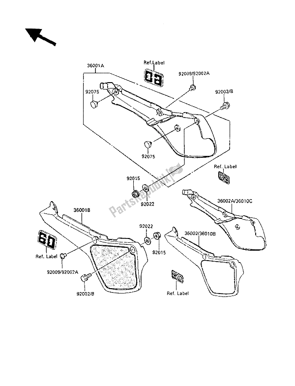 Toutes les pièces pour le Couvercles Latéraux du Kawasaki KX 60 1988