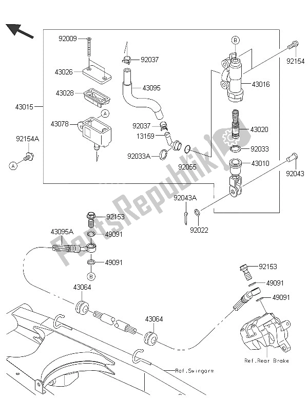 All parts for the Rear Master Cylinder of the Kawasaki D Tracker 150 2016