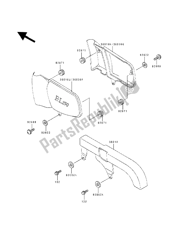 Todas las partes para Cubiertas Laterales Y Cubierta De Cadena de Kawasaki EL 250D 1991