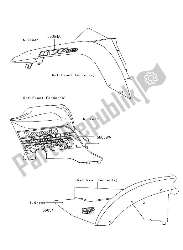Wszystkie części do Kalkomanie (s. Zielone) Kawasaki KVF 360 4X4 2013