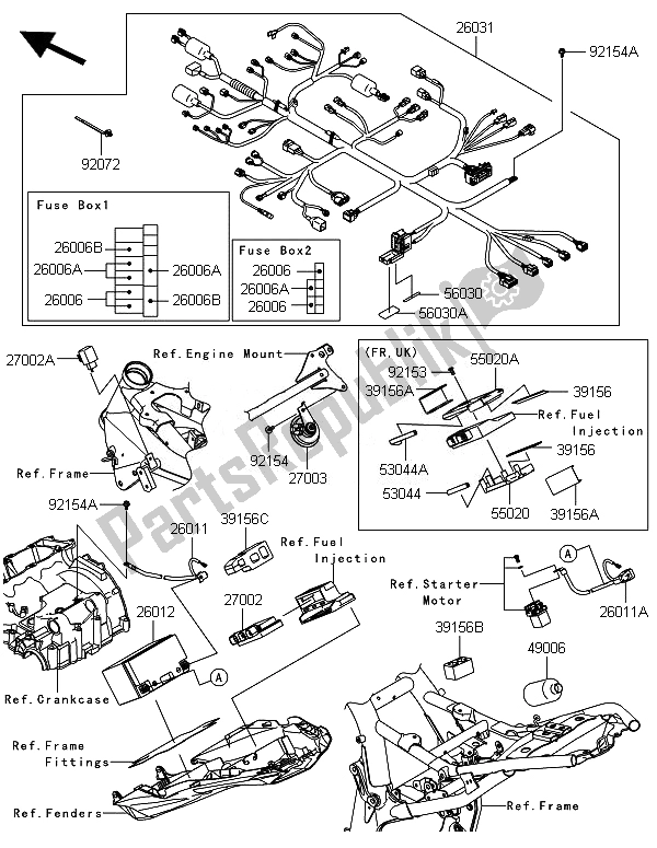 Toutes les pièces pour le Châssis équipement électrique du Kawasaki Z 800 ABS BEF 2014