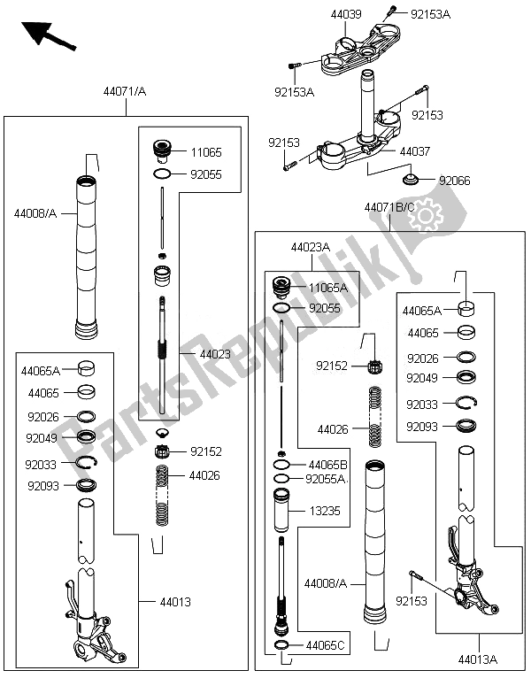 Todas as partes de Garfo Dianteiro do Kawasaki Ninja ZX 6R ABS 600 2014