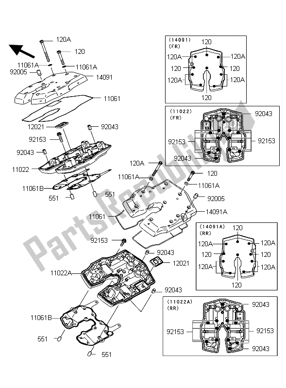 All parts for the Cylinder Head Cover of the Kawasaki VN 2000 2004