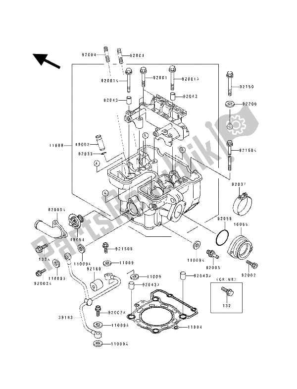 All parts for the Cylinder Head of the Kawasaki KLX 250 1993