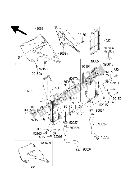 Tutte le parti per il Termosifone del Kawasaki KX 125 2003