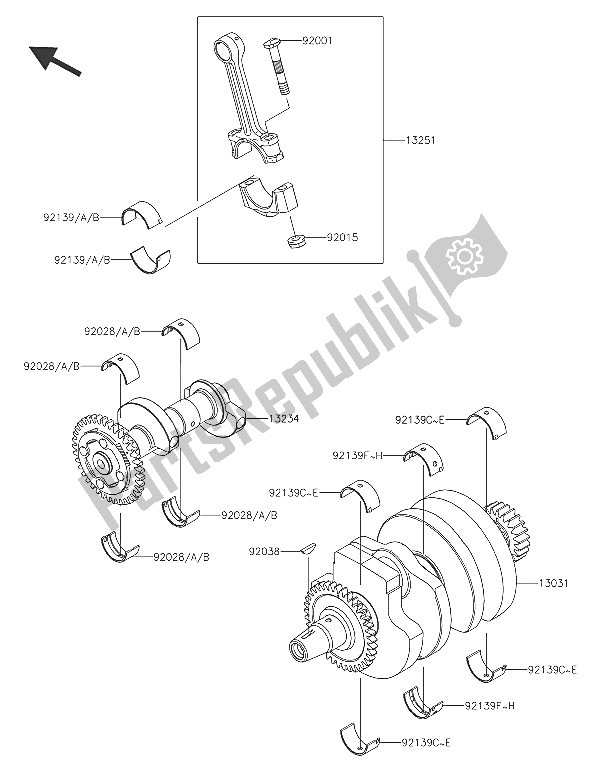 All parts for the Crankshaft of the Kawasaki Ninja 300 2016