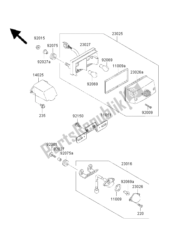 All parts for the Taillight of the Kawasaki 1000 GTR 2000