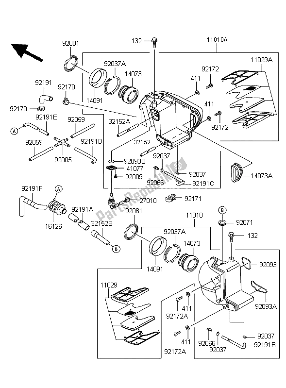 All parts for the Air Cleaner of the Kawasaki W 650 2004