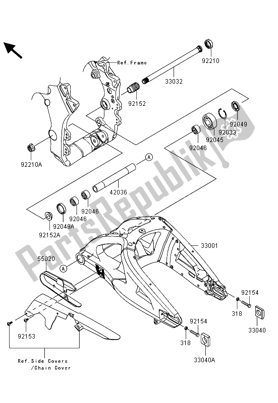 All parts for the Swingarm of the Kawasaki Ninja ZX 10R ABS 1000 2013