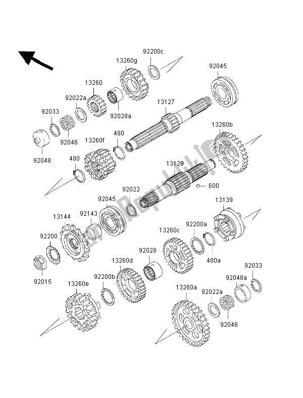 All parts for the Transmission of the Kawasaki ZRX 1200R 2002