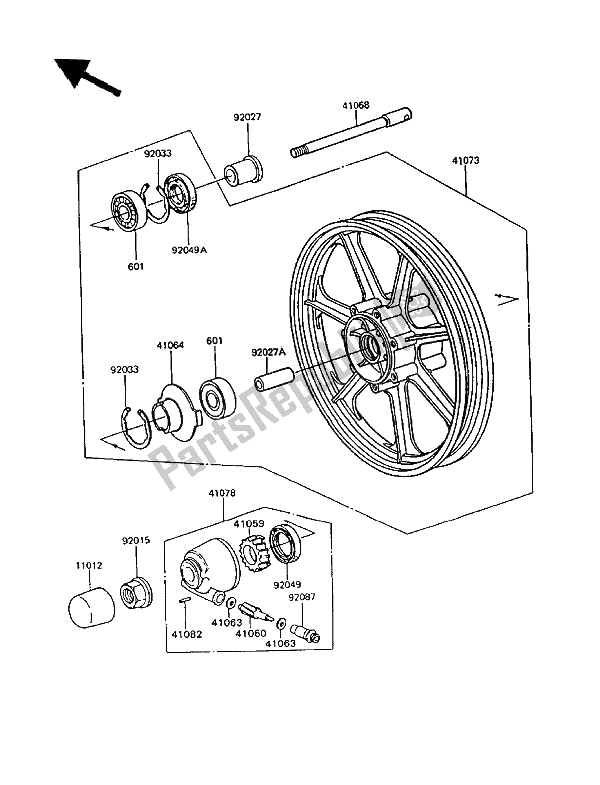 All parts for the Front Hub of the Kawasaki VN 750 Twin 1994