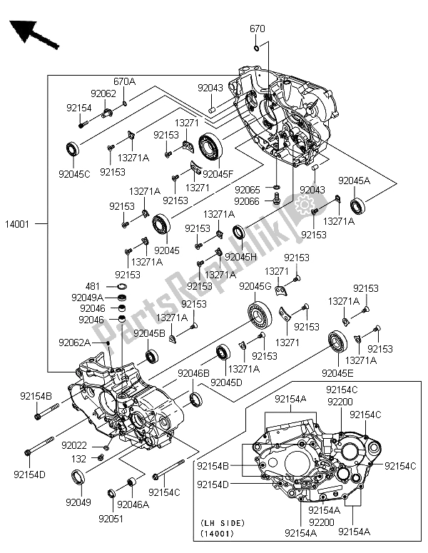 All parts for the Crankcase of the Kawasaki KX 450F 2012