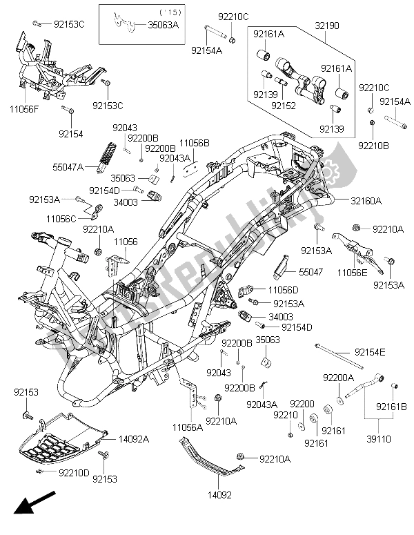 Alle onderdelen voor de Kader van de Kawasaki J 300 ABS 2015