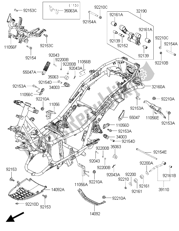 All parts for the Frame of the Kawasaki J 300 ABS 2015