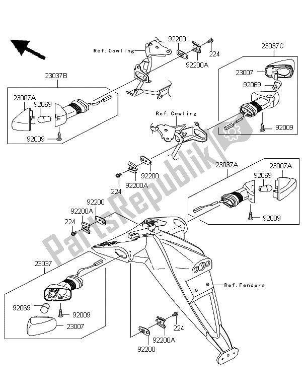 Alle onderdelen voor de Richtingaanwijzers van de Kawasaki Z 750 ABS 2012