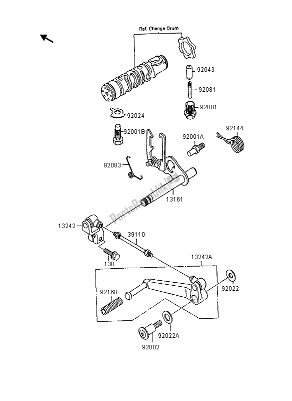 All parts for the Gear Change Mechanism of the Kawasaki GPX 600R 1995