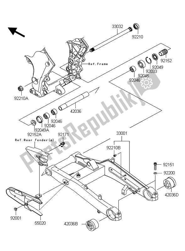 Toutes les pièces pour le Bras Oscillant du Kawasaki Z 1000 2011