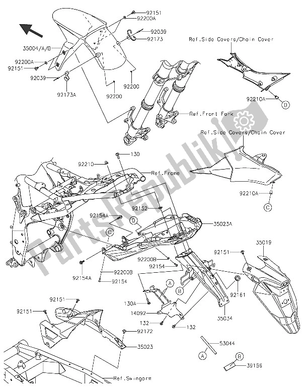 Alle onderdelen voor de Spatborden van de Kawasaki Z 800 2016