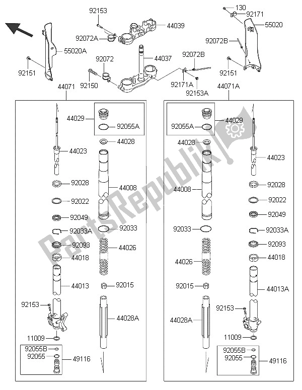 All parts for the Front Fork of the Kawasaki KLX 250 2016