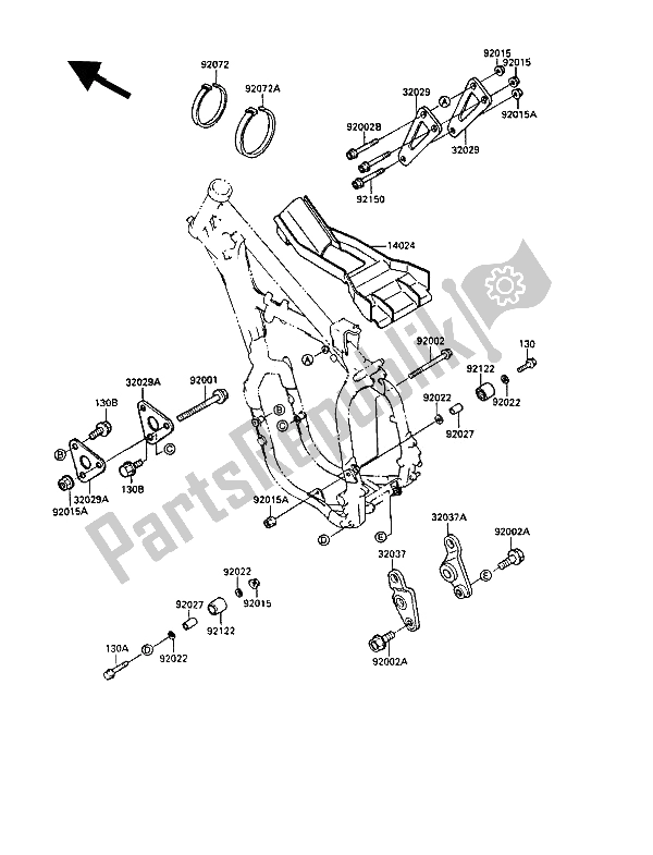 All parts for the Frame Fittings of the Kawasaki KX 250 1989