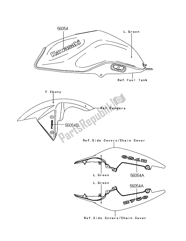 All parts for the Decals (l. Green) of the Kawasaki Z 750 ABS 2011