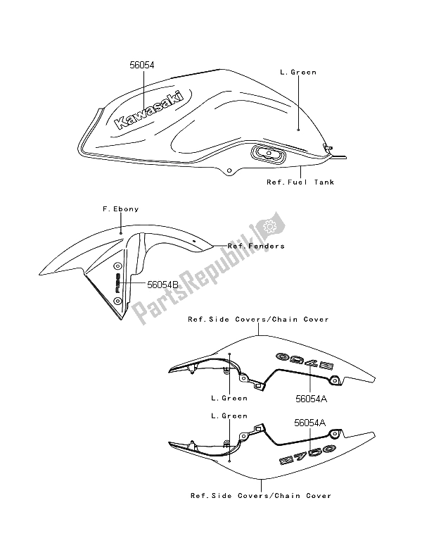 Wszystkie części do Kalkomanie (lewy Zielony) Kawasaki Z 750 ABS 2011