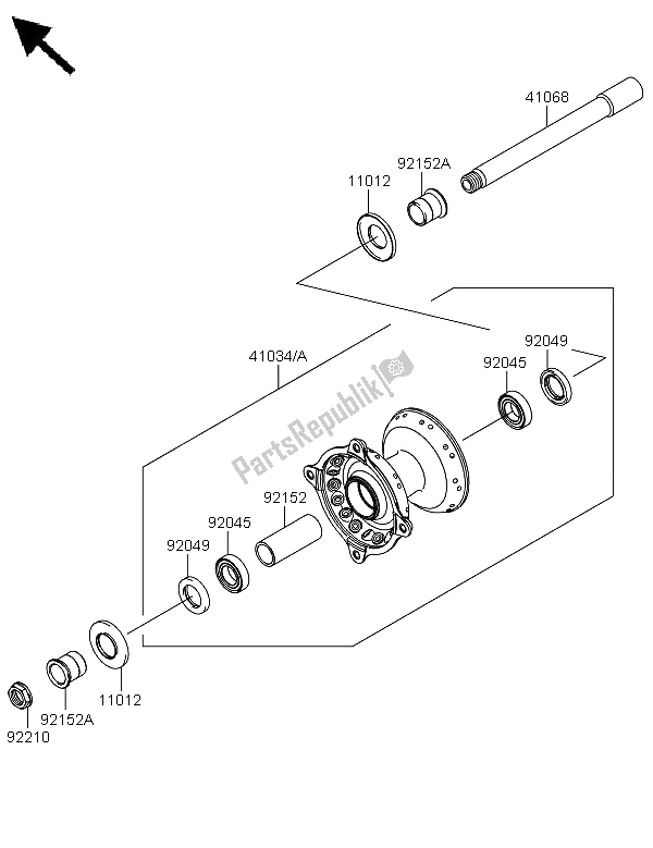 All parts for the Front Hub of the Kawasaki KX 450F 2009