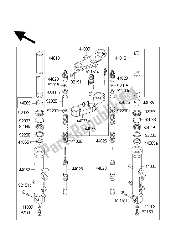 All parts for the Front Fork of the Kawasaki Ninja ZX 6R 600 2001