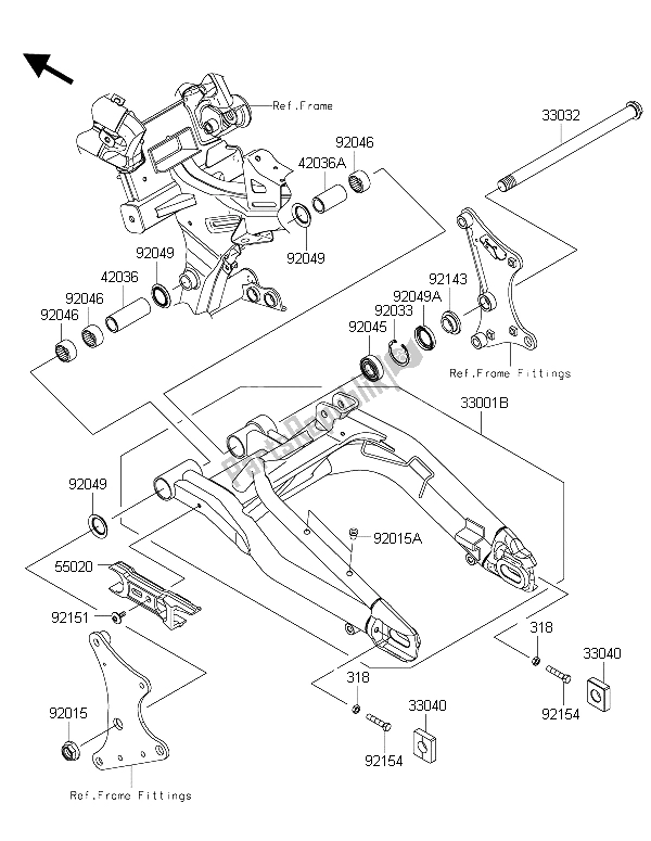 Alle onderdelen voor de Achterbrug van de Kawasaki ER 6F 650 2015