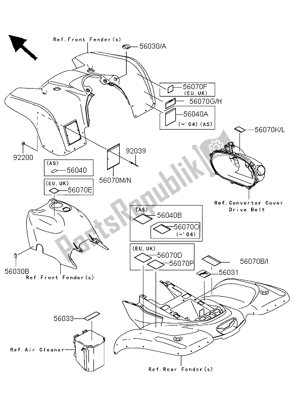 All parts for the Labels of the Kawasaki KVF 360 4X4 2004