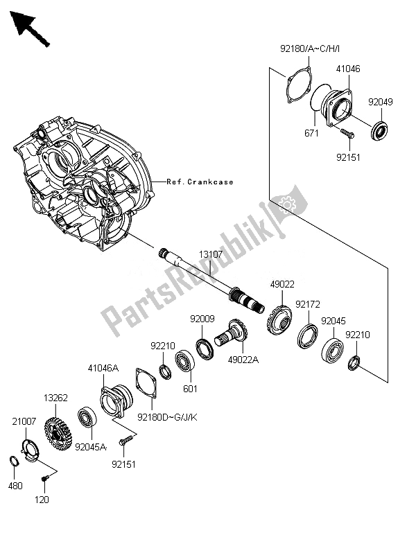 All parts for the Front Bevel Gear of the Kawasaki Brute Force 750 4X4I Epsgef 2014