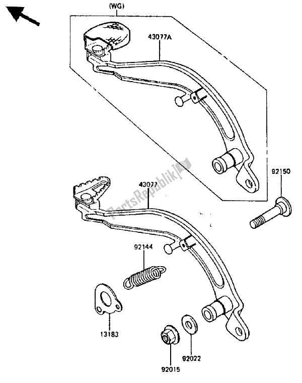 All parts for the Brake Pedal of the Kawasaki KMX 200 1988