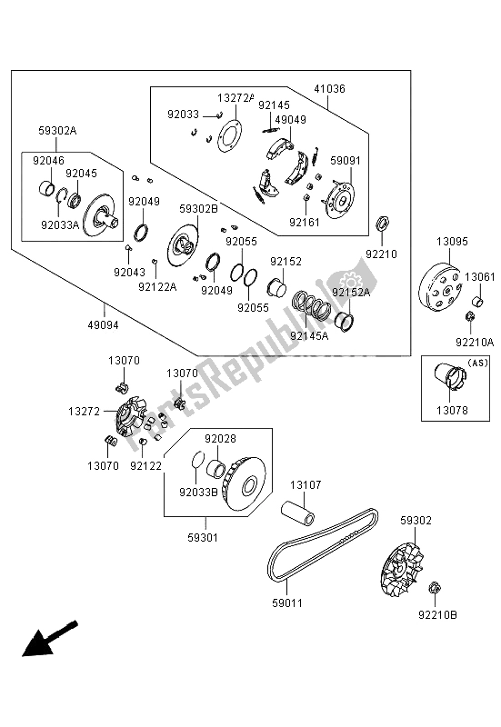 Tutte le parti per il Convertitore Da Cintura del Kawasaki KVF 300 2013