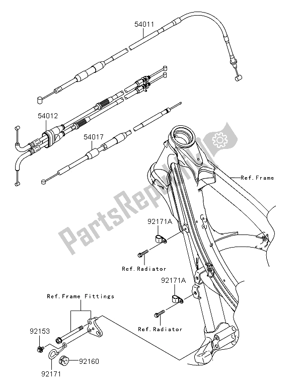 All parts for the Cables of the Kawasaki KX 250F 2008
