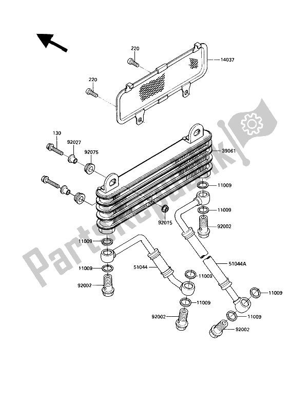 Alle onderdelen voor de Olie Koeler van de Kawasaki GPZ 900R 1989