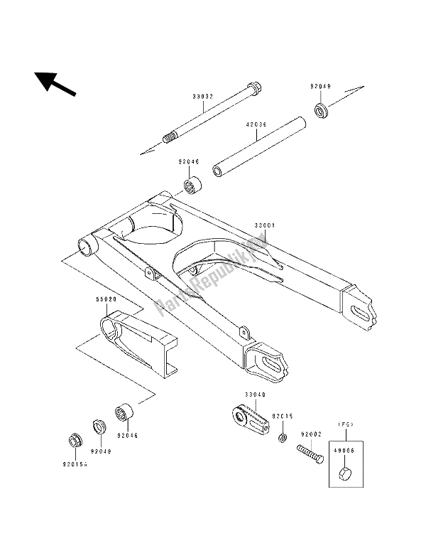 All parts for the Swingarm of the Kawasaki GPZ 500S 1993