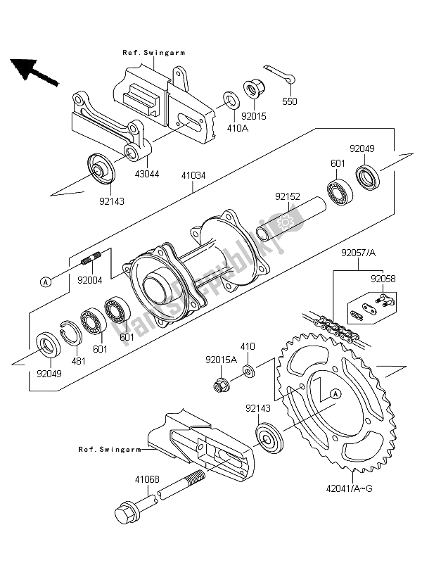 All parts for the Rear Hub of the Kawasaki KX 85 SW LW 2012