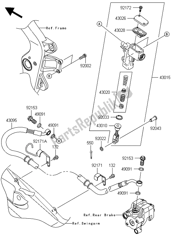 All parts for the Rear Master Cylinder of the Kawasaki KFX 450R 2013