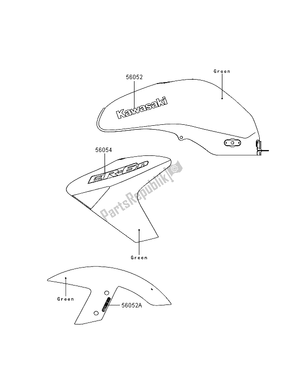 Alle onderdelen voor de Stickers (groen) van de Kawasaki ER 6N ABS 650 2008