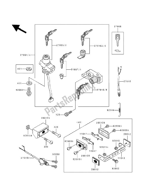 All parts for the Ignition Switch of the Kawasaki ZZ R 600 1992