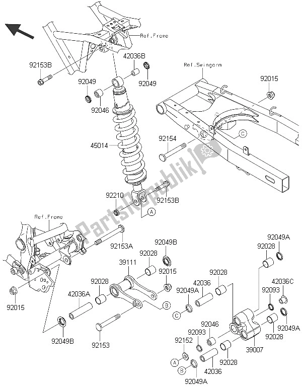 Todas as partes de Suspensão E Amortecedor do Kawasaki D Tracker 150 2016