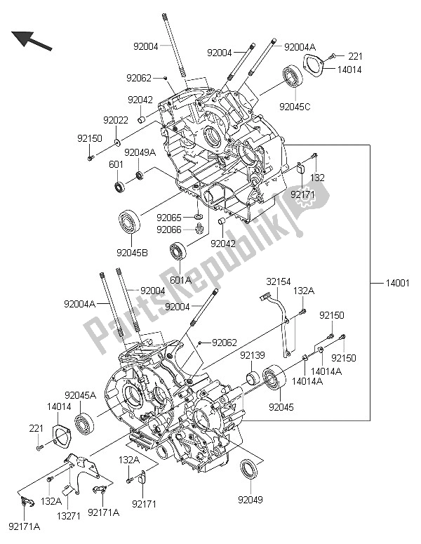 All parts for the Crankcase of the Kawasaki Vulcan 900 Custom 2016