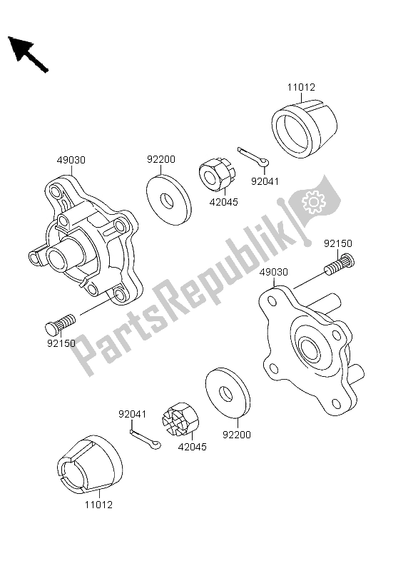 Alle onderdelen voor de Voornaaf van de Kawasaki KLF 300 4X4 2004