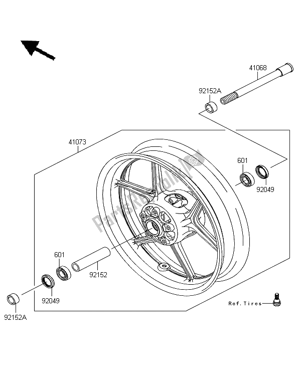 All parts for the Front Hub of the Kawasaki Z 1000 SX 2012