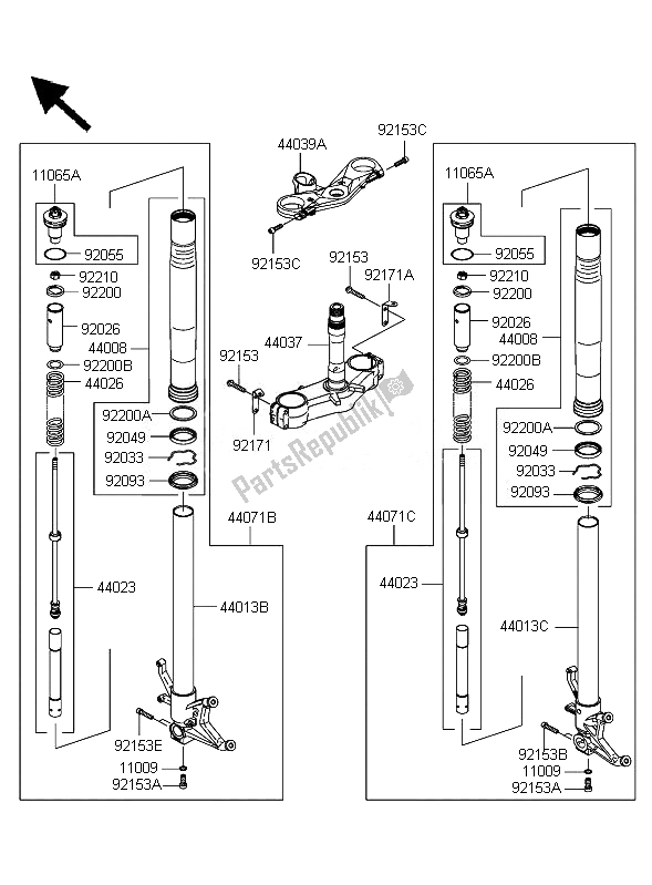 All parts for the Front Fork of the Kawasaki Ninja ZX 10R 1000 2007