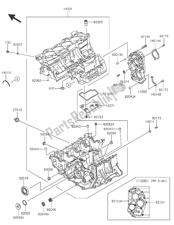 All parts for the Crankcase of the Kawasaki Ninja ZX 6R 600 2016