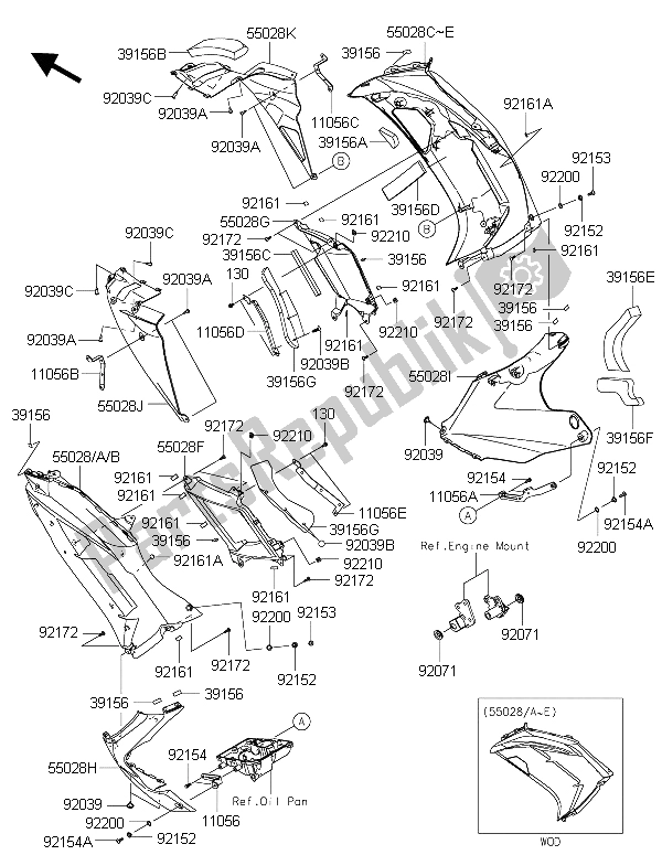All parts for the Cowling Lowers of the Kawasaki ER 6F ABS 650 2015