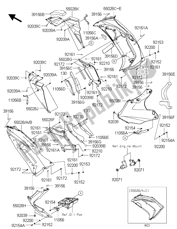 Toutes les pièces pour le Capot Abaisse du Kawasaki ER 6F ABS 650 2015