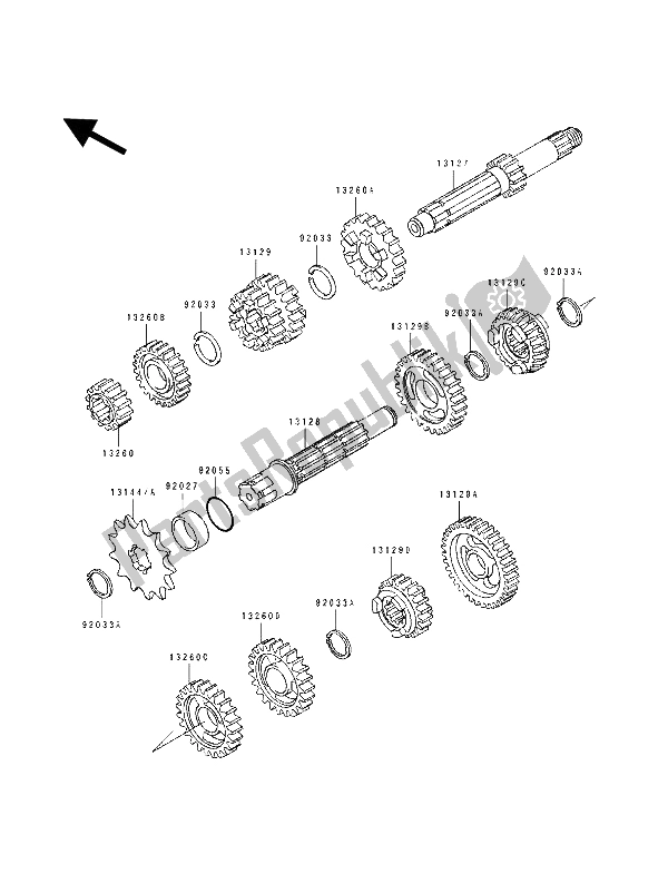 All parts for the Transmisison of the Kawasaki KX 100 1992