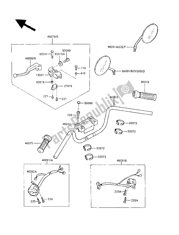 Tutte le parti per il Manubrio del Kawasaki LTD 450 1985